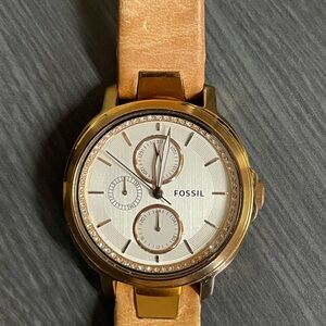 Fossil Rose Gold Tone Watch with Tan Leather Strap